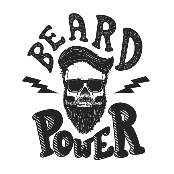 Beard power. Human skull with beard in sun glasses. T-shirt prin - Vector, Image