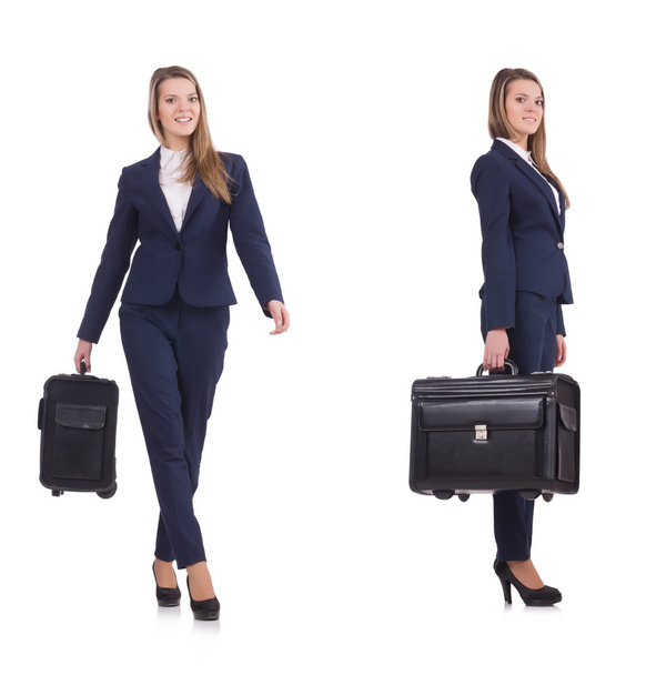 Young businesswoman with suitcase isolated on white - Photo, Image