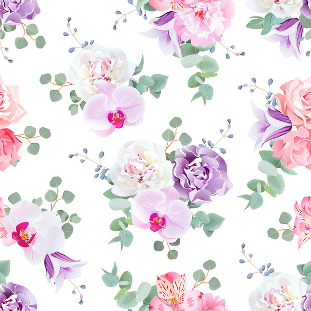 Wedding delicate seamless vector print in purple, pink and white - Vektori, kuva