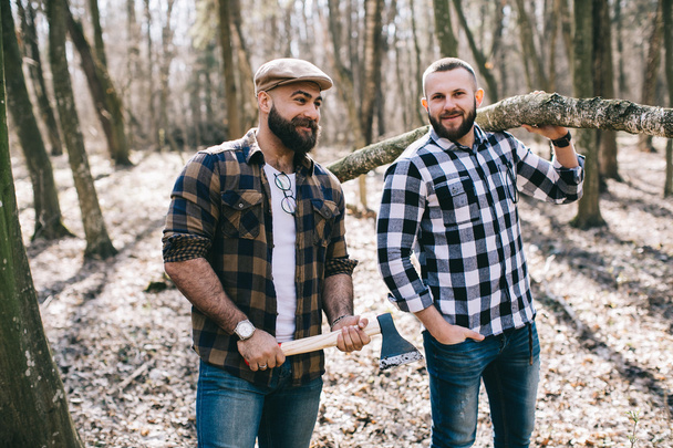 bearded men in forest - Foto, Imagen
