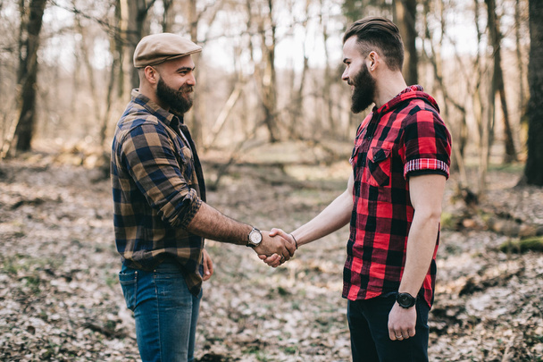 bearded men in a forest - Photo, Image