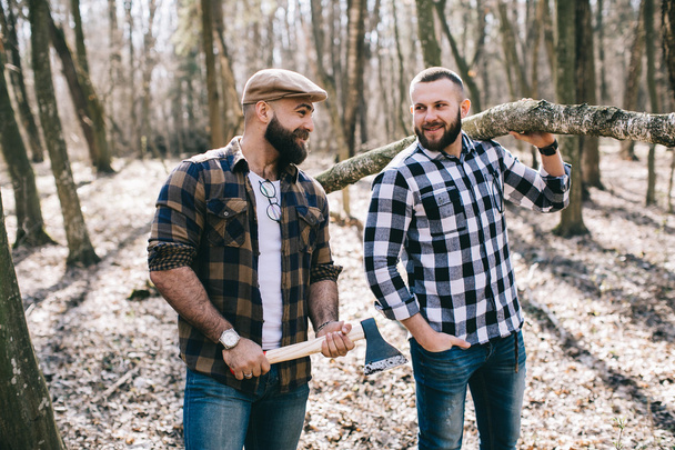 bearded men in forest - Photo, Image