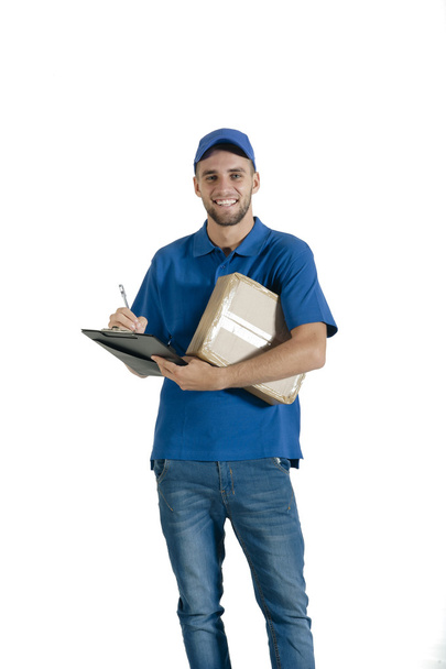 guy holding a package for delivery - Zdjęcie, obraz