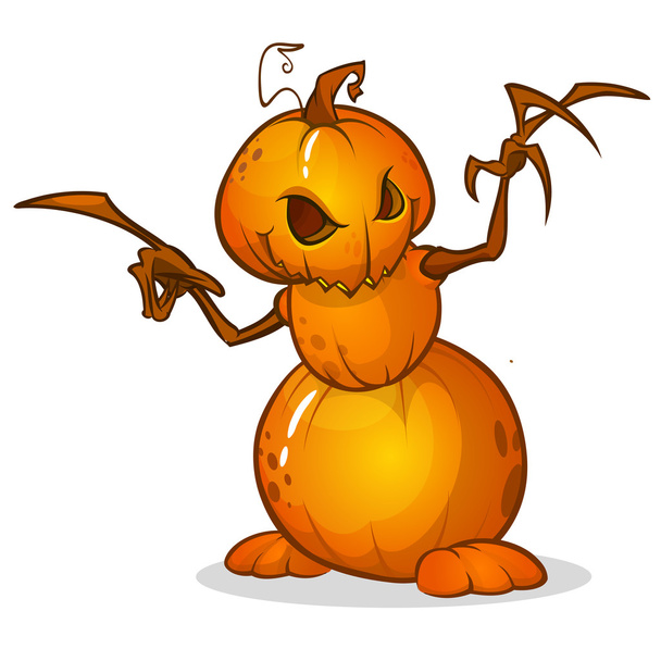 Halloween cartoon scarecrow with pumpkin head. Vector cartoon character isolated on white - Vektör, Görsel