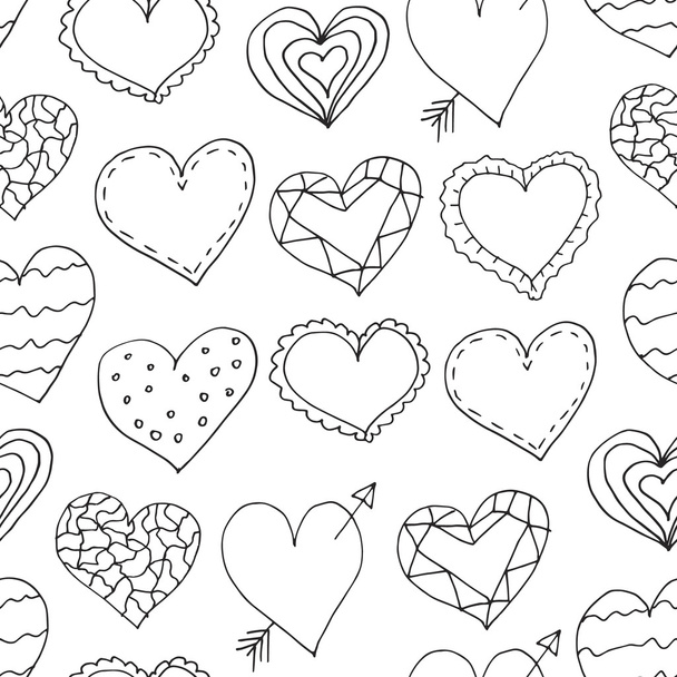 Seamless patterns with doodles hearts - Vector, Image