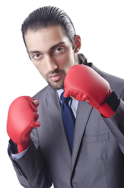 Бизнесмен в боксе концепции на белом
 - Фото, изображение