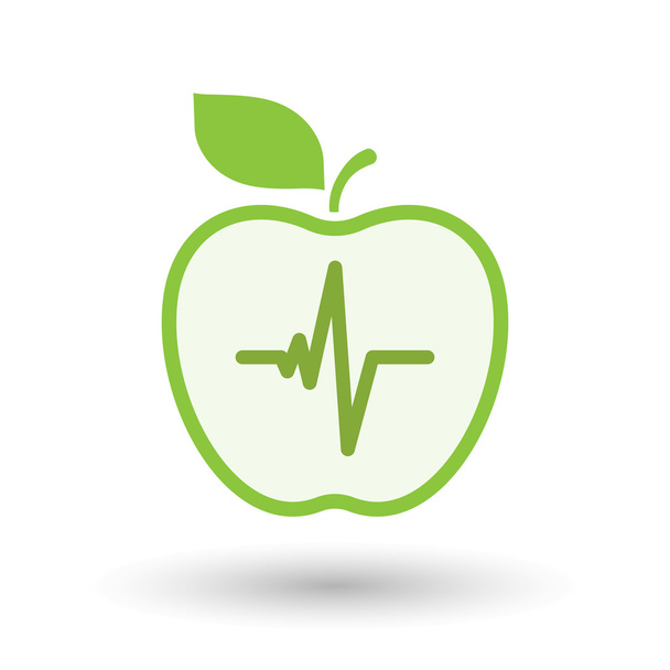 Icono de manzana de arte de línea aislada con un signo de latido del corazón
 - Vector, imagen