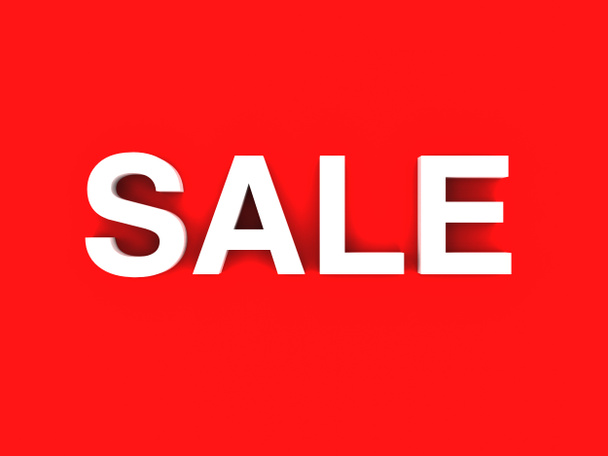 3d white sale on red background - Photo, Image