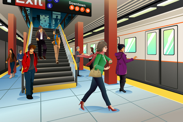 Voyageurs à la station de métro
 - Vecteur, image