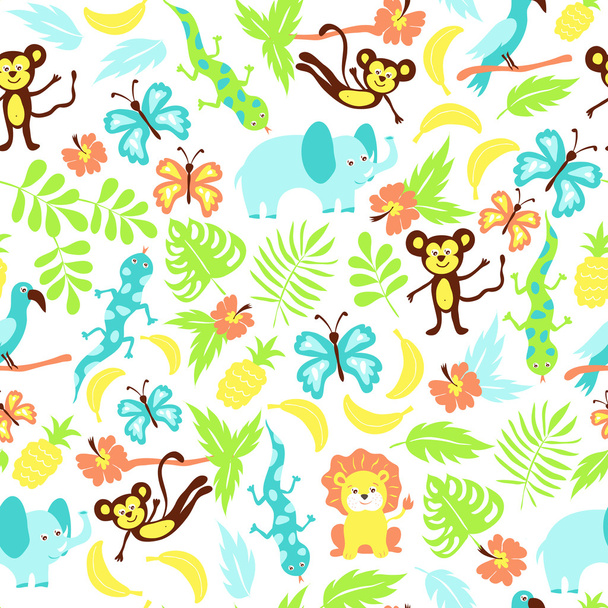 Vector seamless pattern with tropical animals - Vector, Image