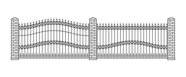Forged gates and fences set.  Linear design. Vector outline illustration isolated on white. - Vector, Image