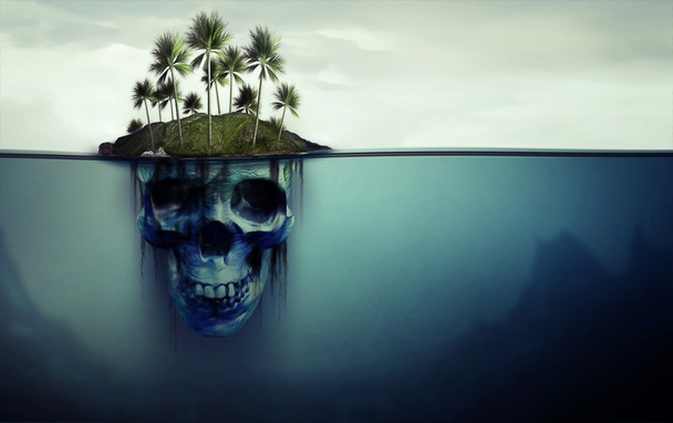 Isla peligrosa con cráneo debajo
 - Foto, Imagen