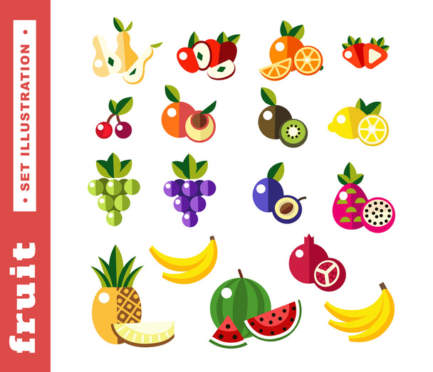 Набор иллюстраций из свежих фруктов
 - Вектор,изображение