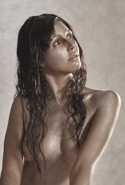 Model with with Silver painted skin   - Foto, imagen