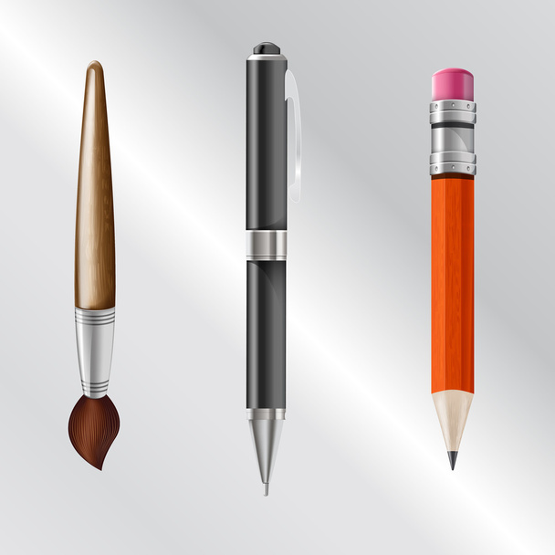 psací potřeby, včetně tužka, pero, štětec - Vektor, obrázek
