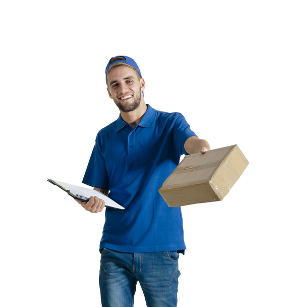guy holding a package for delivery - Foto, Imagem