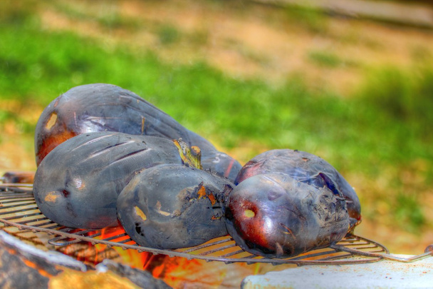 Roasting eggplants outdoor - Photo, Image