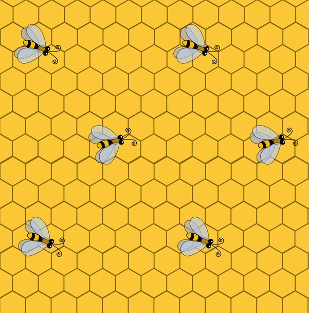 Patrón sin costuras con abejas en el fondo de panales
 - Vector, imagen