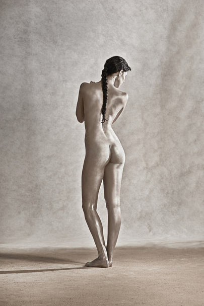 Model with with Silver painted skin   - Zdjęcie, obraz