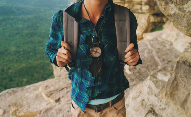 Hiker with compass - Foto, Imagen