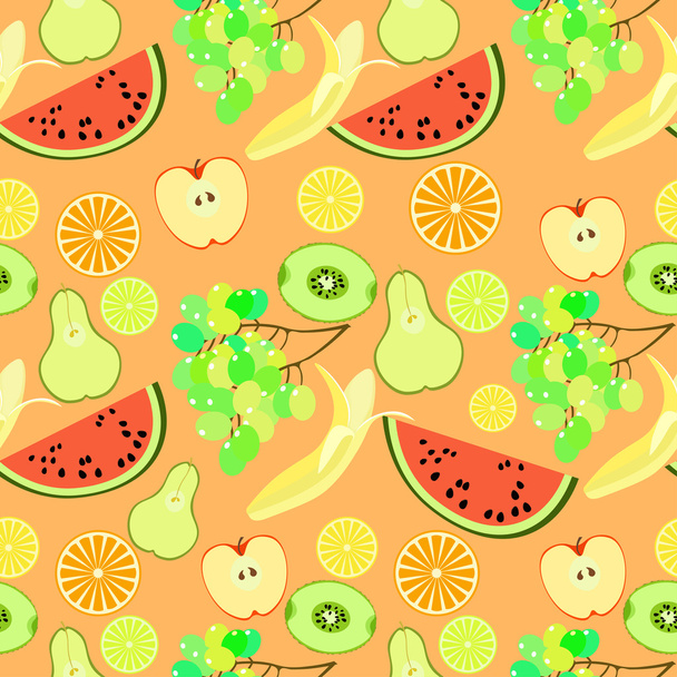 seamless pattern the fruit watermelon, orange, kiwi, apple, bana - Vector, afbeelding