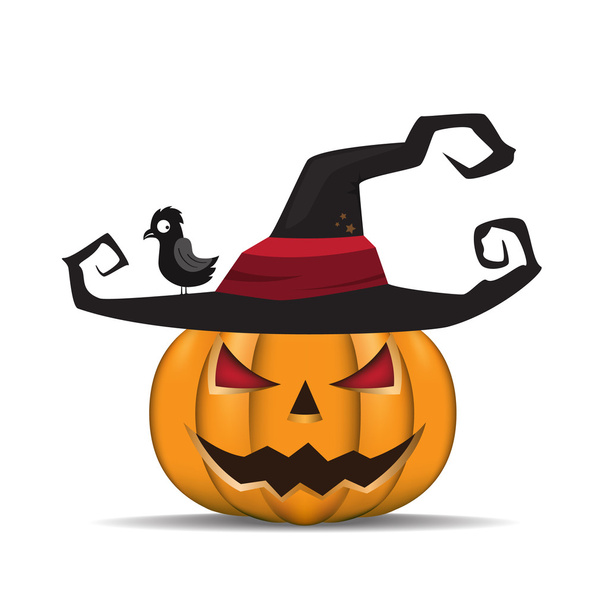Zucca di Halloween con cappello da strega nera. Illustrazione vettoriale
. - Vettoriali, immagini