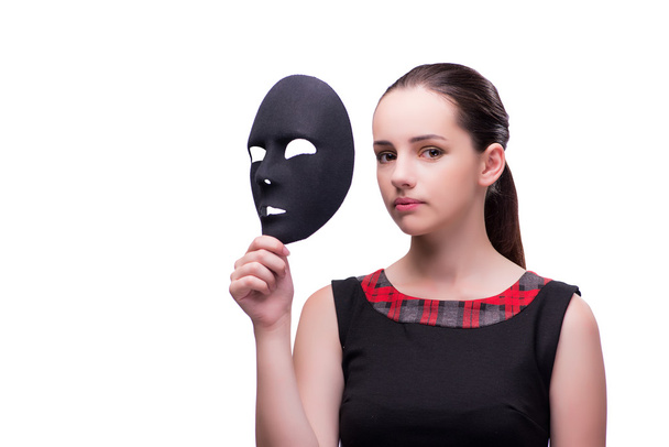 Młoda kobieta z maska na białym tle - Zdjęcie, obraz