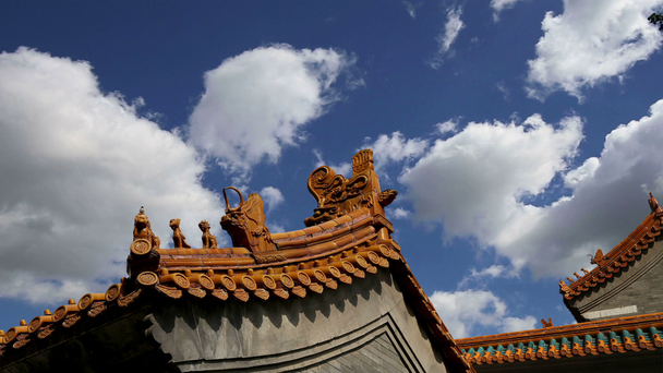 παραδοσιακή διακόσμηση της οροφής του ένα βουδιστικό ναό, Πεκίνο, Κίνα  - Πλάνα, βίντεο