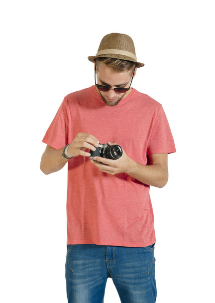 tourist holding camera  - Фото, изображение