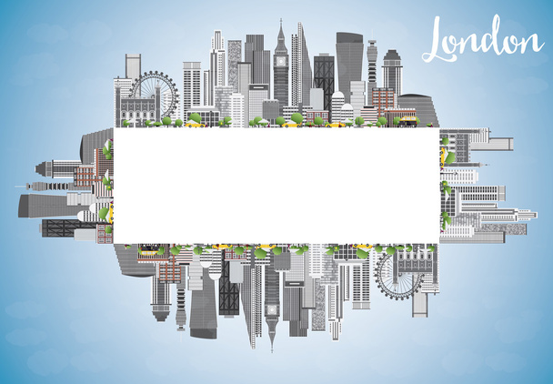 London Skyline with Gray Buildings, Blue Sky and Copy Space. - Vector, afbeelding