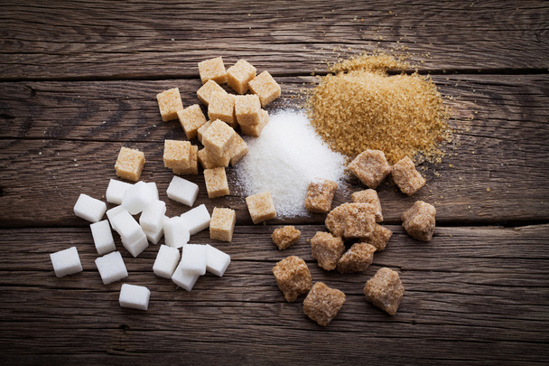 Various types of sugar, brown sugar and white - Photo, Image
