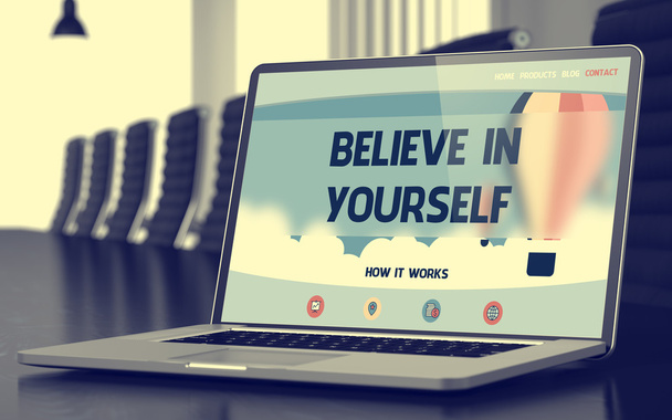 Laptop Screen with Believe In Yourself Concept. 3D Rendering. - Photo, Image