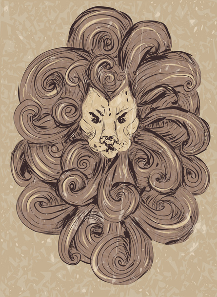Иллюстрация Lion head. Стилизованный, грациозный стиль. векторная татуировка льва
 - Вектор,изображение