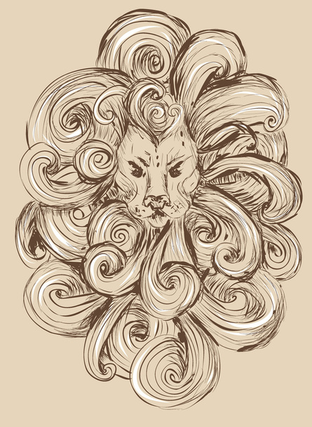 Иллюстрация Lion head. изолированы на белом фоне. Стилизованный, грациозный стиль. векторная иллюстрация. татуировка, дизайн для футболок
 - Вектор,изображение
