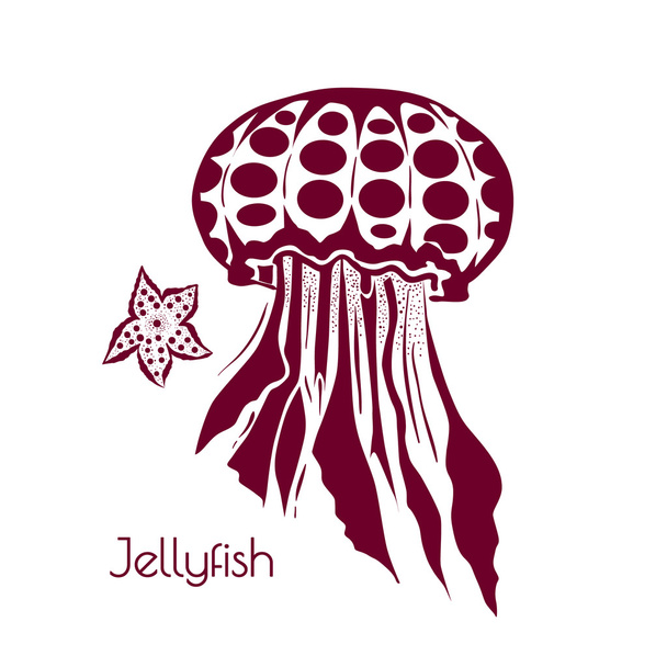Dibujado a mano, tatuaje estilizado medusas. Elemento de diseño de zentangle de boceto de vida marina para ilustración vectorial de vacaciones de verano
 - Vector, Imagen