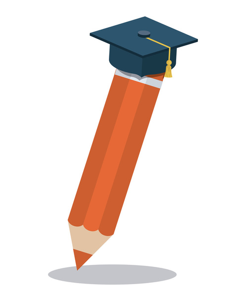 pencil with graduation hat isolated icon - Vettoriali, immagini