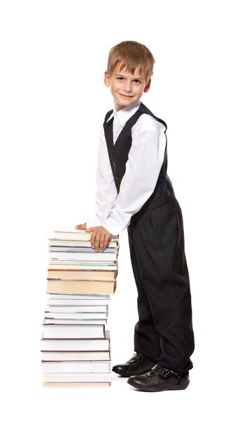 Boy and books. Back to school - Zdjęcie, obraz