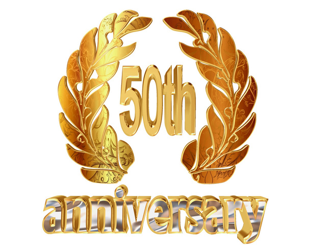Gouden embleem van de 50ste verjaardag op een witte achtergrond - Foto, afbeelding