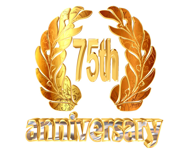 Gold emblem of the 75th anniversary on a white background - Photo, Image