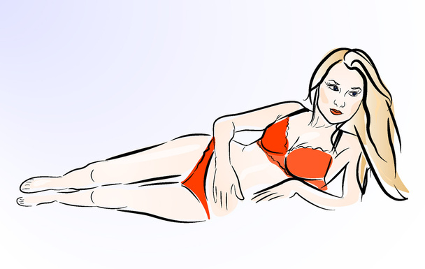 Young sexy girl in erotic lingerie over white - Vector, imagen