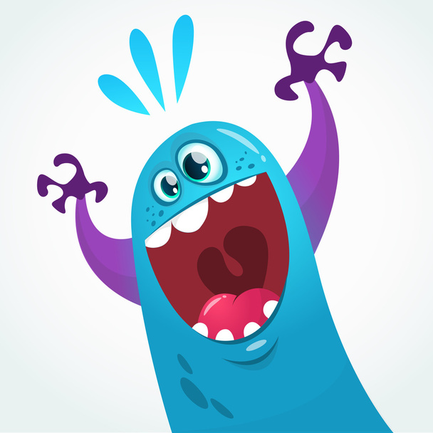 Cute blue cartoon monster ghost. Vector  character. Excited monster for party decoration - Vektor, obrázek