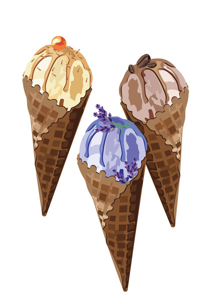 Vector Ice cream delicious cones - Vektör, Görsel