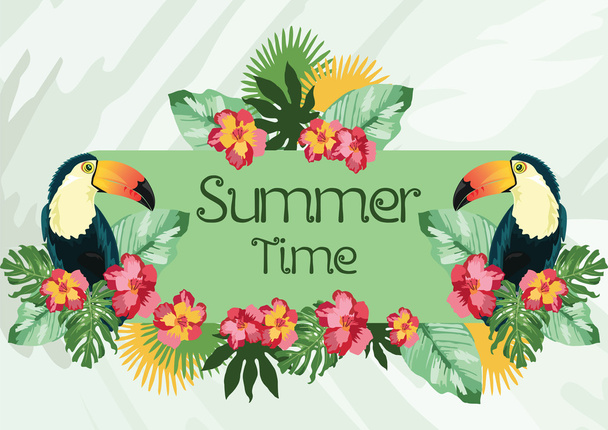 Exotic tropical Summer card with toucans - Vector, afbeelding