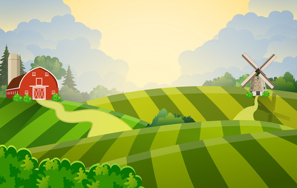 Cartoon farm green seeding field, - Vector, Image