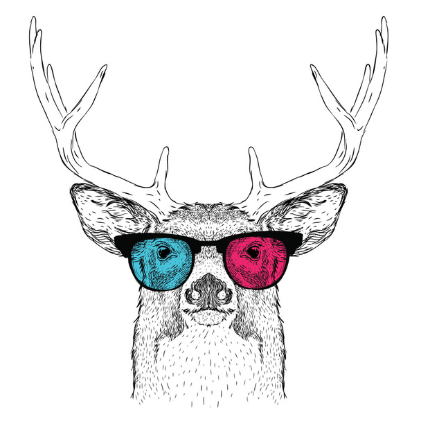 Retrato de ciervo en las gafas de colores. Ilustración vectorial
. - Vector, imagen