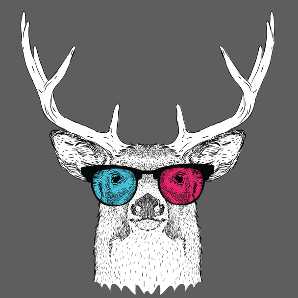 Retrato de ciervo en las gafas de colores. Ilustración vectorial
. - Vector, imagen