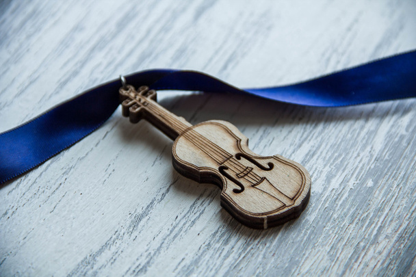 violin on wooden grey background - Photo, Image