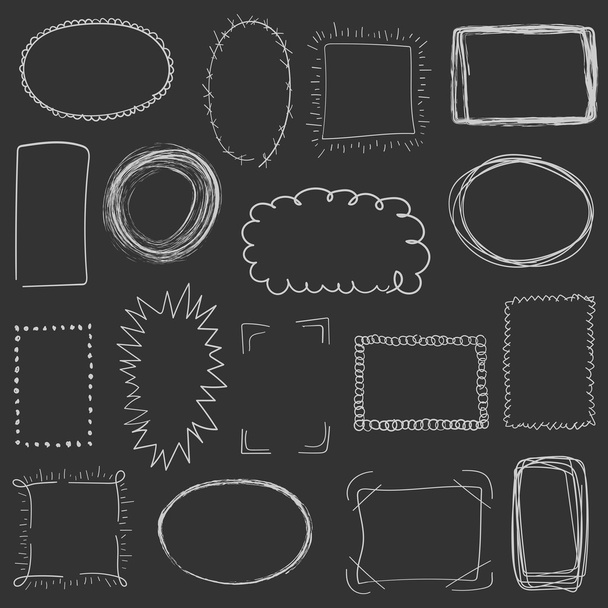 Collection of decorative white hand drawn frames on grey background. Simple, grunge, sketch and doodle style. Use for scrapbooking, decoration, advertising, web, posters etc. Vector illustration - Vector, Image