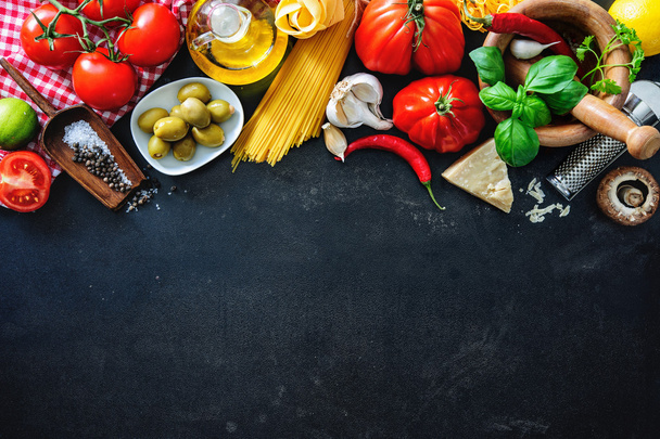 Italian food ingredients on slate background - Fotó, kép