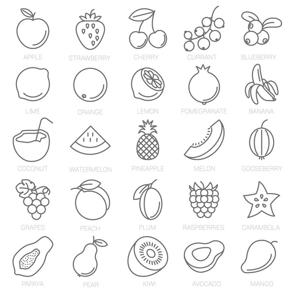 voedsel fruit icons set - Vector, afbeelding